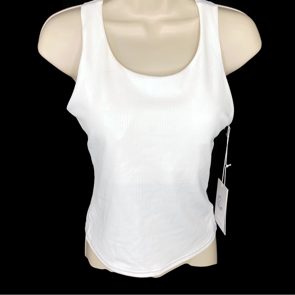 CALME by Johnny Was Endurance Cross Back White Ribbed Tank Built in Bra β¦